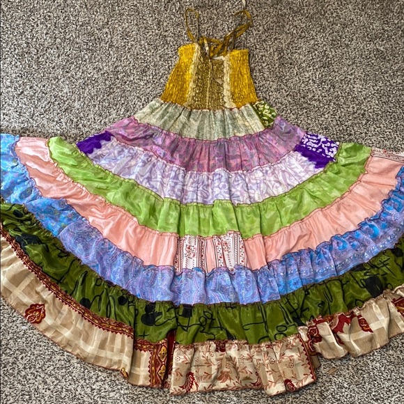 Sans Souci 100% Silk Boho Tiered Twirling Sundress - Picture 1 of 9
